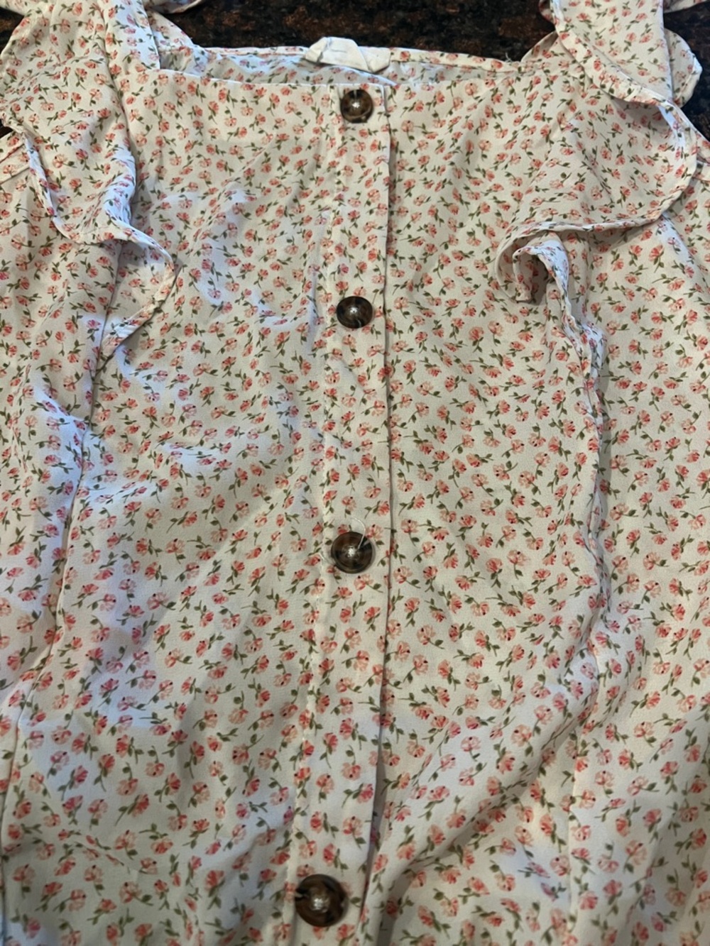 Girls Floral Button-Front Ruffle Tank Top - Pink - Picture 2 of 3